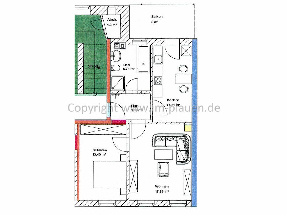 Balkon - Badewanne - Dusche - Tageslichtbad | 2-Zimmer-Wohnung Plauen Syratal - Foto 2